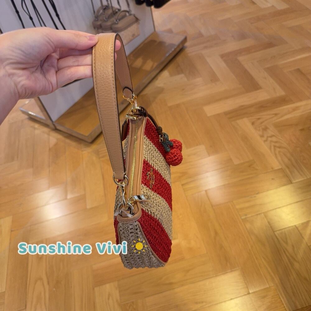 NWT Coach Teri Shoulder Bag With Stripes And Charm Gold/Red/Tan CER34 - Picture 6 of 12